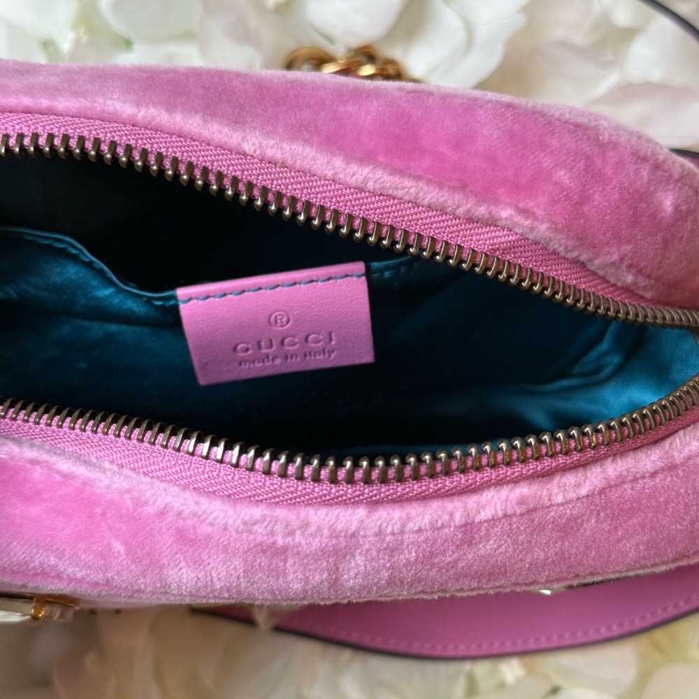 Gucci GG Pink Marmont Matelasse Velvet Crossbody Bag Rhinestones- Authentic - Picture 11 of 16